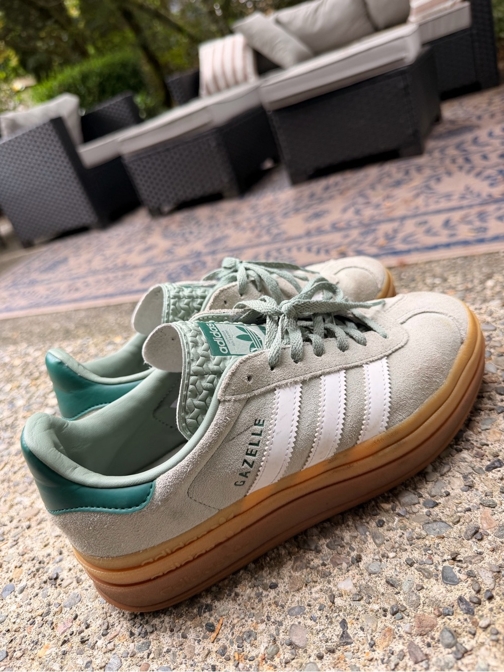 adidas Gazelle Women’s Sneakers - Sage Green & White with Gum Sole - Picture 2 of 7
